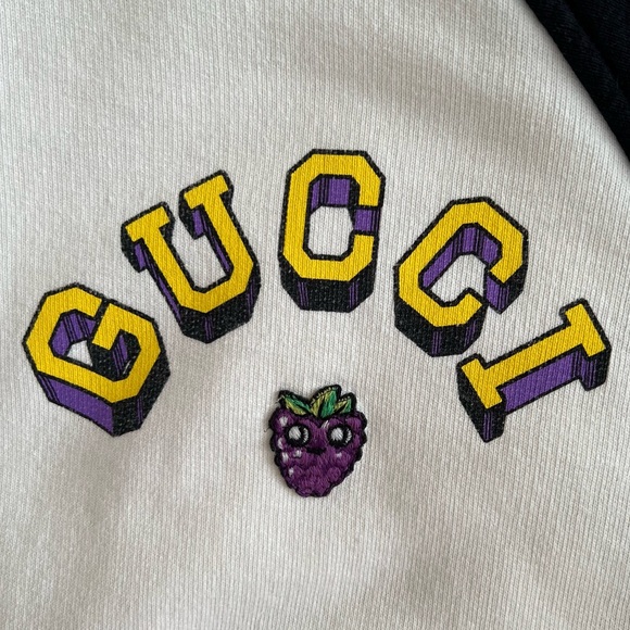 GUCCI 🍇 Hoodie Graphic Black Off White Yellow Zip Up Sweatshirt Logo S Small - Picture 6 of 15